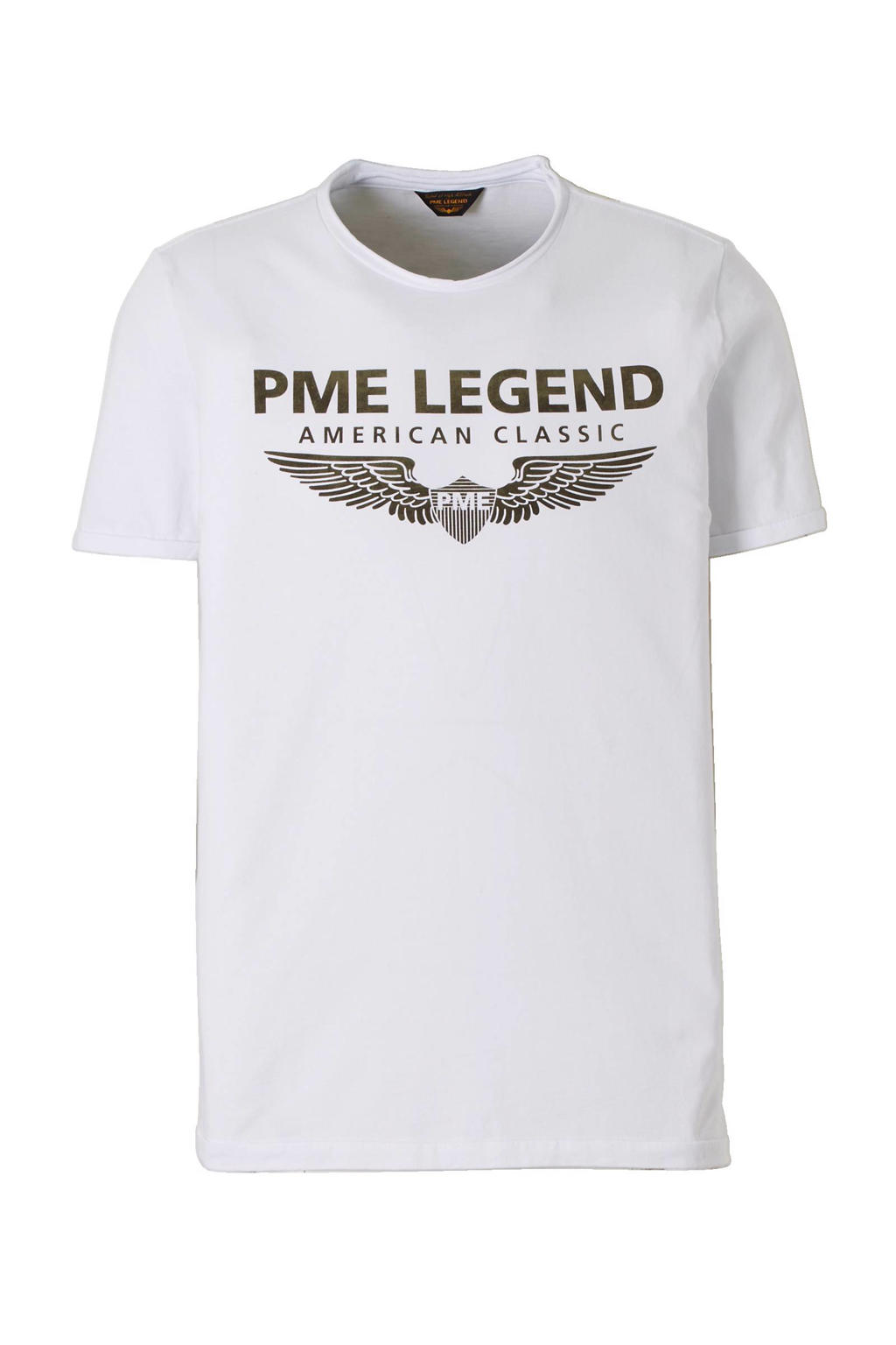 Wit en groene heren PME Legend T-shirt van katoen met logo dessin, korte mouwen en ronde hals