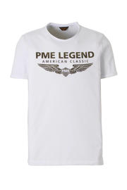 thumbnail: Wit en groene heren PME Legend T-shirt van katoen met logo dessin, korte mouwen en ronde hals