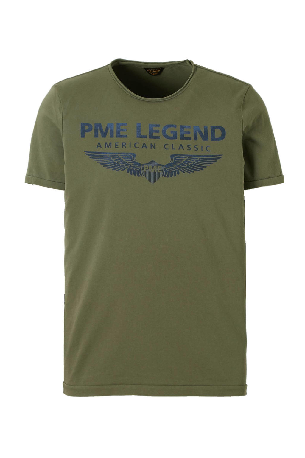 Groene heren PME Legend T-shirt van katoen met logo dessin, korte mouwen en ronde hals