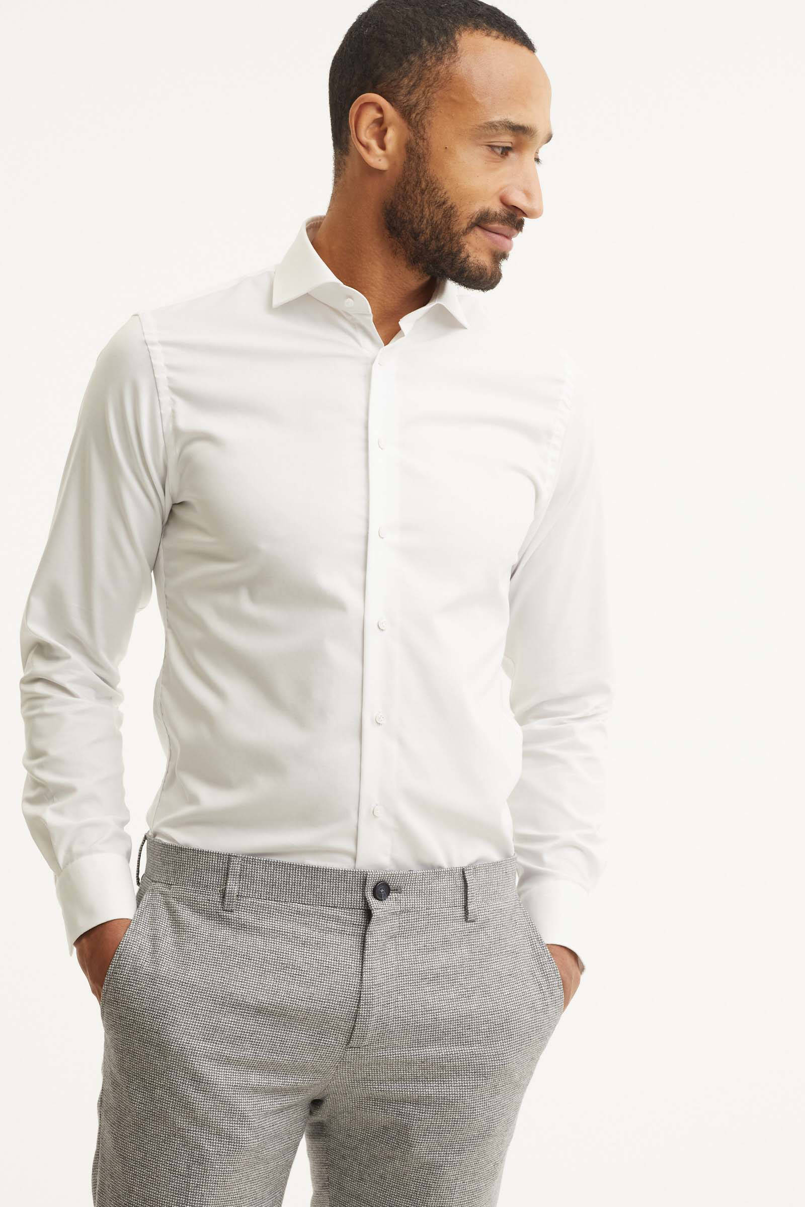 Witte overhemd 2024 heren slim fit