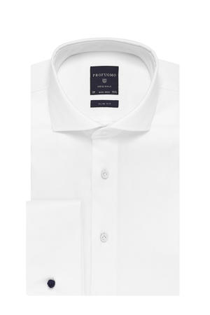 slim fit strijkvrij overhemd met dubbele manchet wit twill two-ply