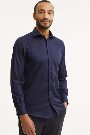 slim fit strijkvrij overhemd donkerblauw