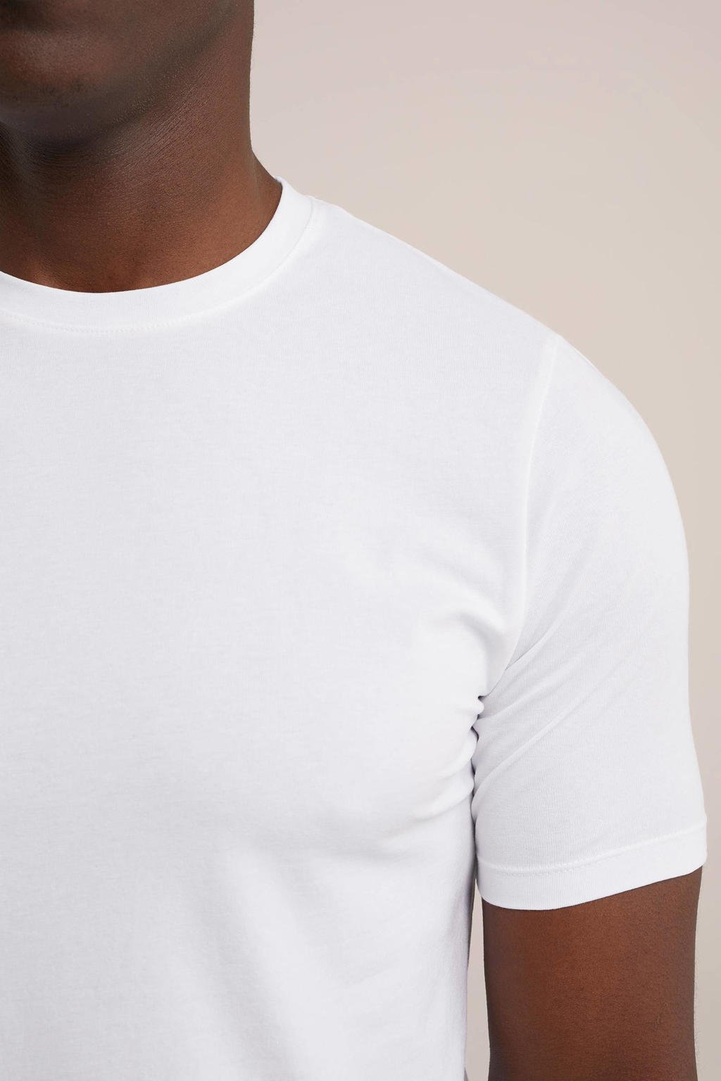 Set van 2 witte heren WE Fashion T-shirt Tall fit van katoen met korte mouwen en ronde hals
