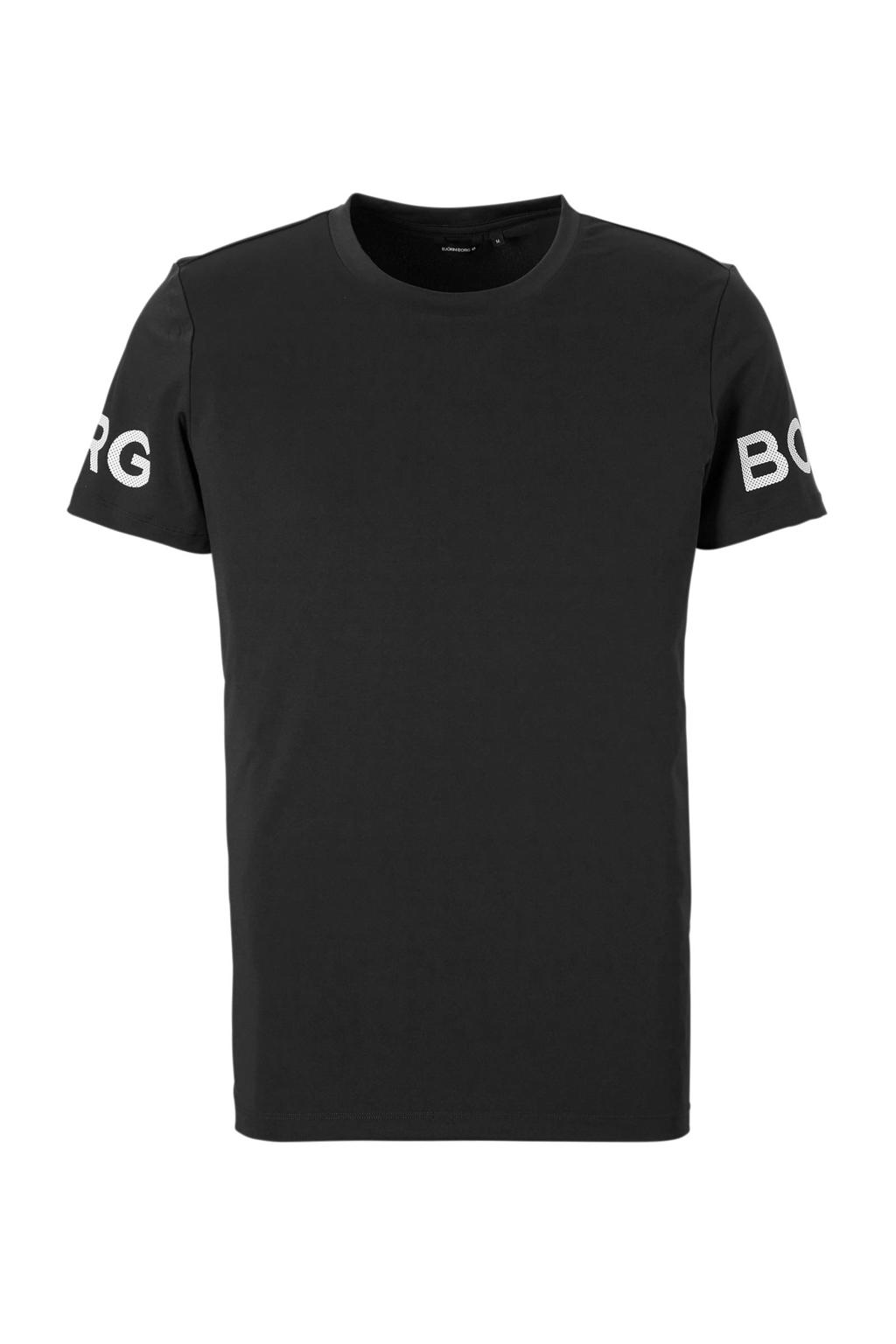 Zwarte heren Björn Borg sport T-shirt van gerecycled polyester met korte mouwen en ronde hals