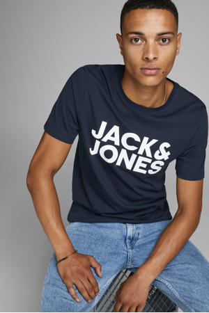 T-shirt JJECORP met logo donkerblauw