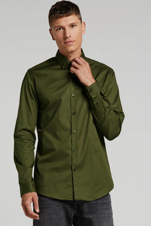slim fit overhemd 10201 donkergroen