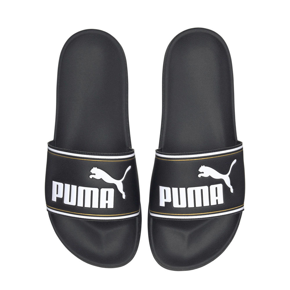Zwart en witte unisex Puma Leadcat badslippers van rubber met logo