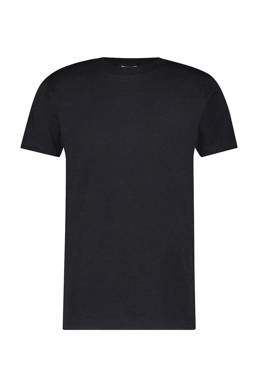 Zwarte heren Purewhite T-shirt van katoen met korte mouwen en ronde hals