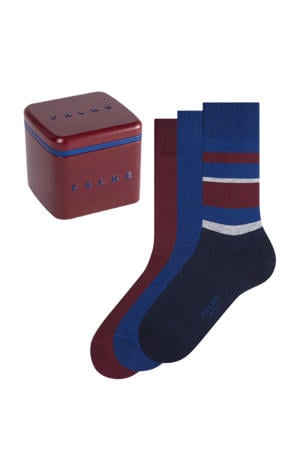 giftbox Happy sokken - set van 3 blauw/bordeauxrood