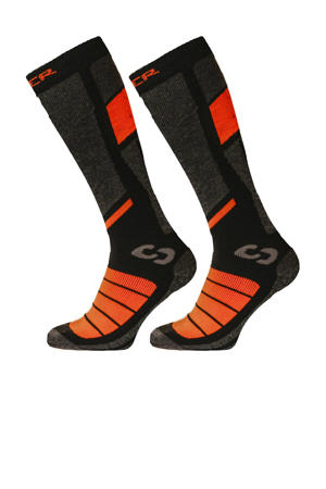 skisokken Pro Socks grijs/zwart/oranje (set van 2 paar)