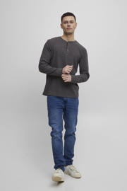 thumbnail: Grijze heren Blend longsleeve van katoen met effen, lange mouwen, ronde hals en knoopsluiting