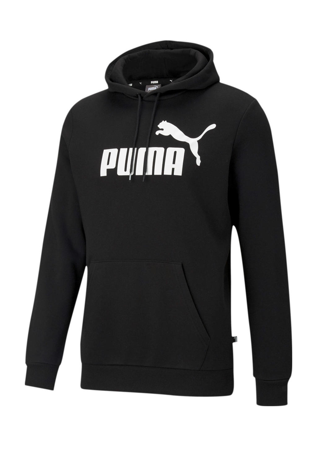 Zwarte heren Puma hoodie van katoen met logo dessin, lange mouwen, capuchon en geribde boorden
