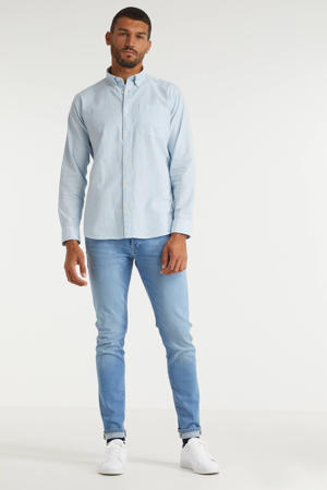 gestreept regular fit overhemd SLHREGRICK-OX met biologisch katoen lichtblauw/wit