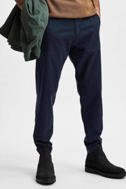 thumbnail: SELECTED HOMME geruite slim tapered fit broek SLHYORK met biologisch katoen donkerblauw