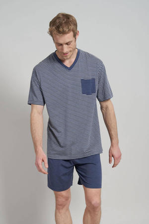 +size shortama met strepen blauw