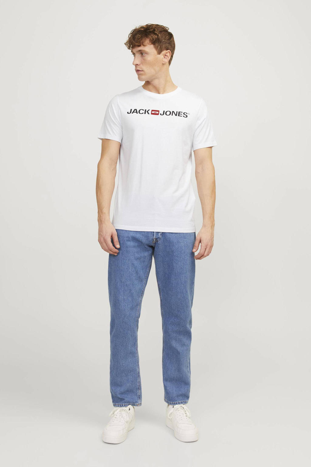 Set van 3 zwart, blauw en witte heren JACK & JONES ESSENTIALS T-shirt van katoen met logo dessin, korte mouwen en ronde hals