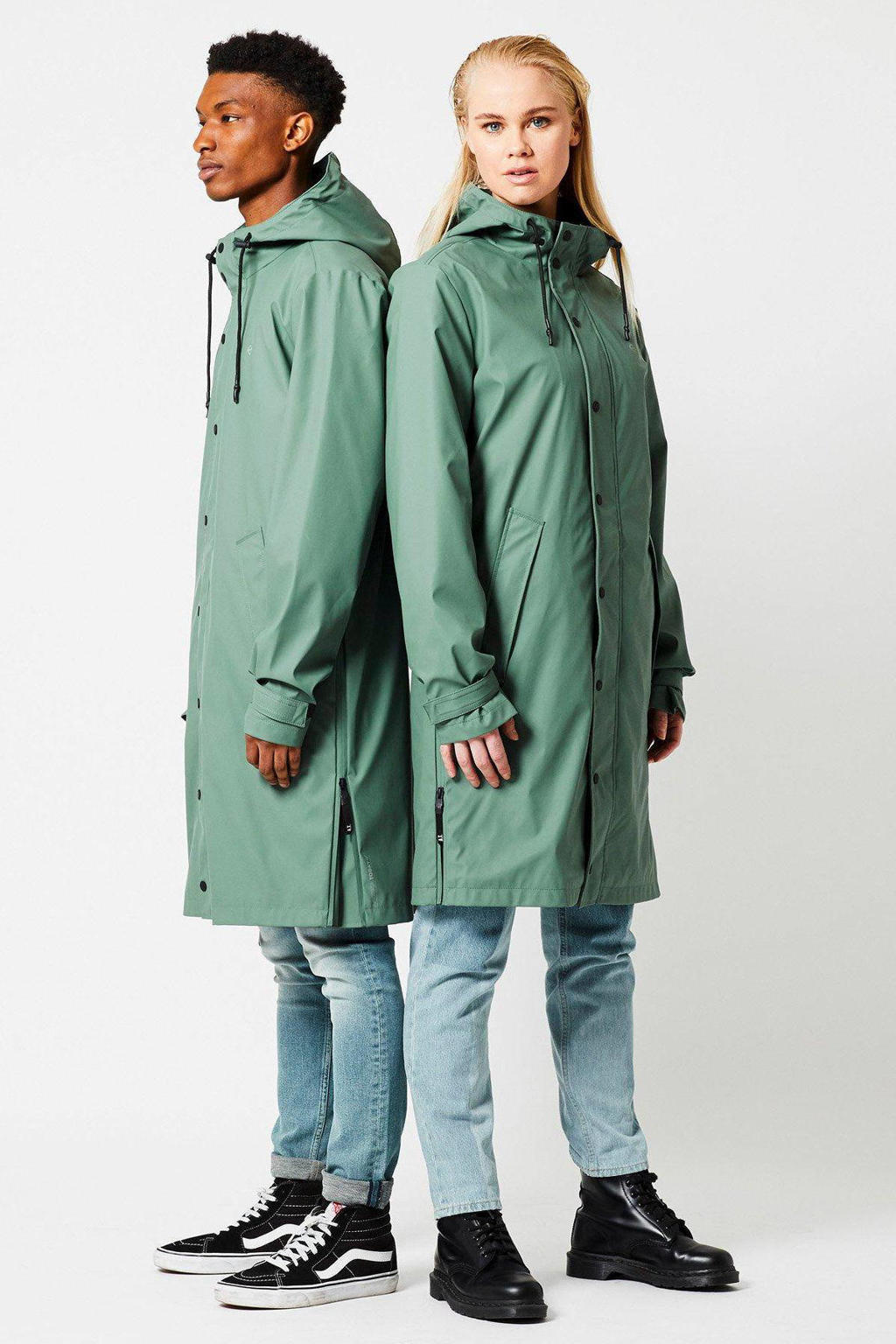 Groene heren America Today unisex regenjas Jace X van polyester met effen, lange mouwen, capuchon en rits- en drukknoopsluiting
