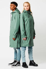 thumbnail: Groene heren America Today unisex regenjas Jace X van polyester met effen, lange mouwen, capuchon en rits- en drukknoopsluiting