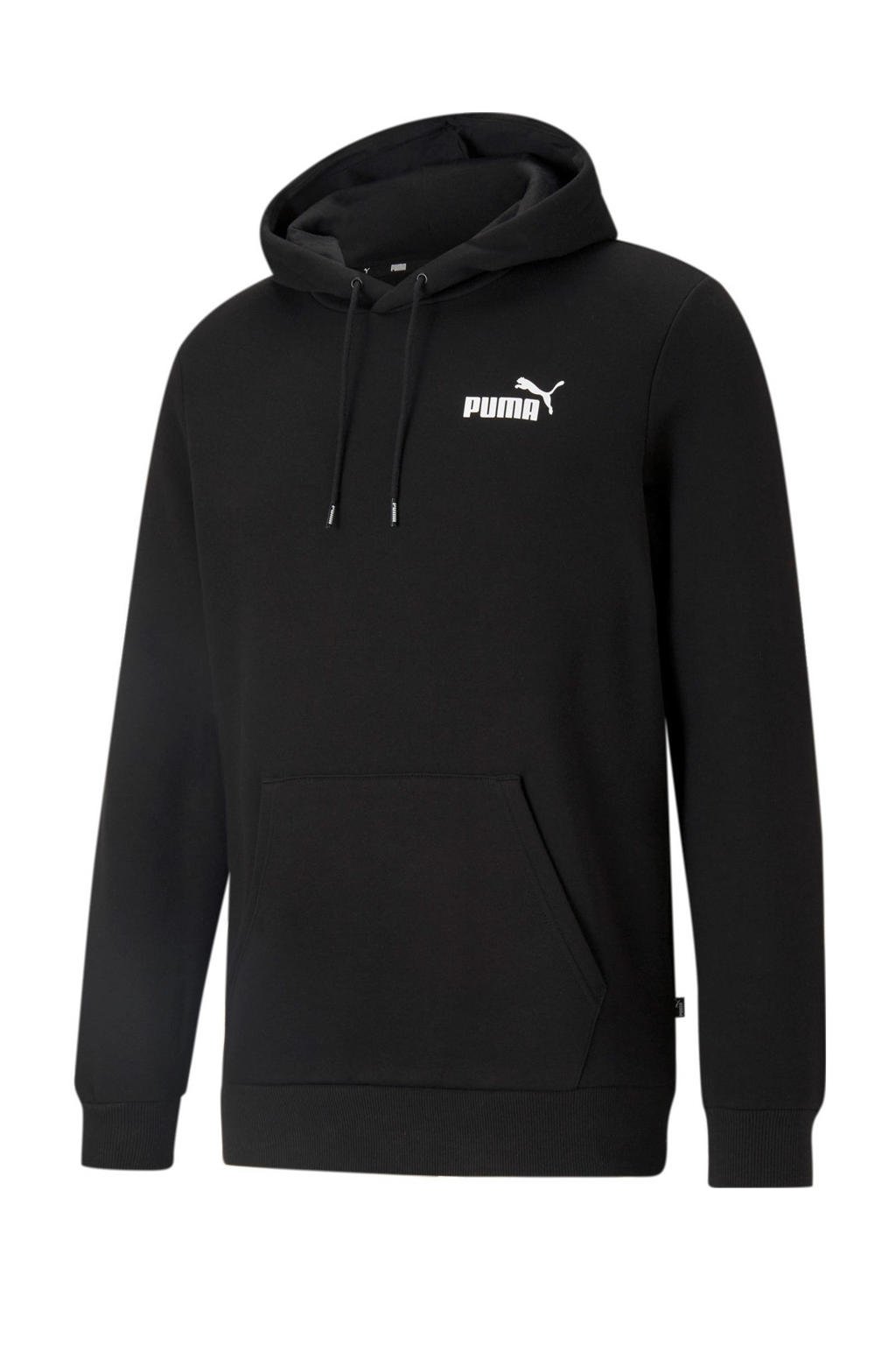 Zwarte heren Puma hoodie van polyester met logo dessin, lange mouwen, capuchon en geribde boorden