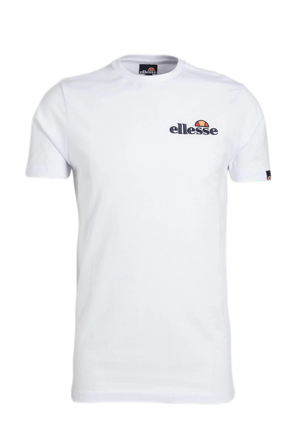 Witte heren Ellesse regular fit T-shirt Voodoo van katoen met logo dessin, korte mouwen en ronde hals