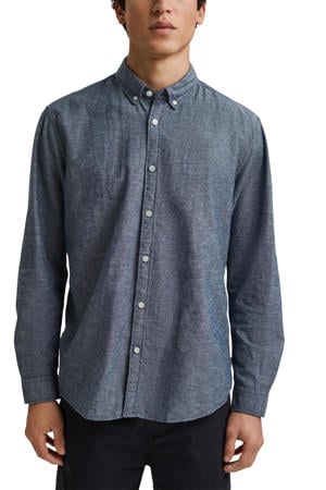 gemêleerde regular fit overhemd donkerblauw