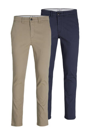 slim fit broek JJIMARCO JJDAVE beige/donkerblauw - (set van 2)