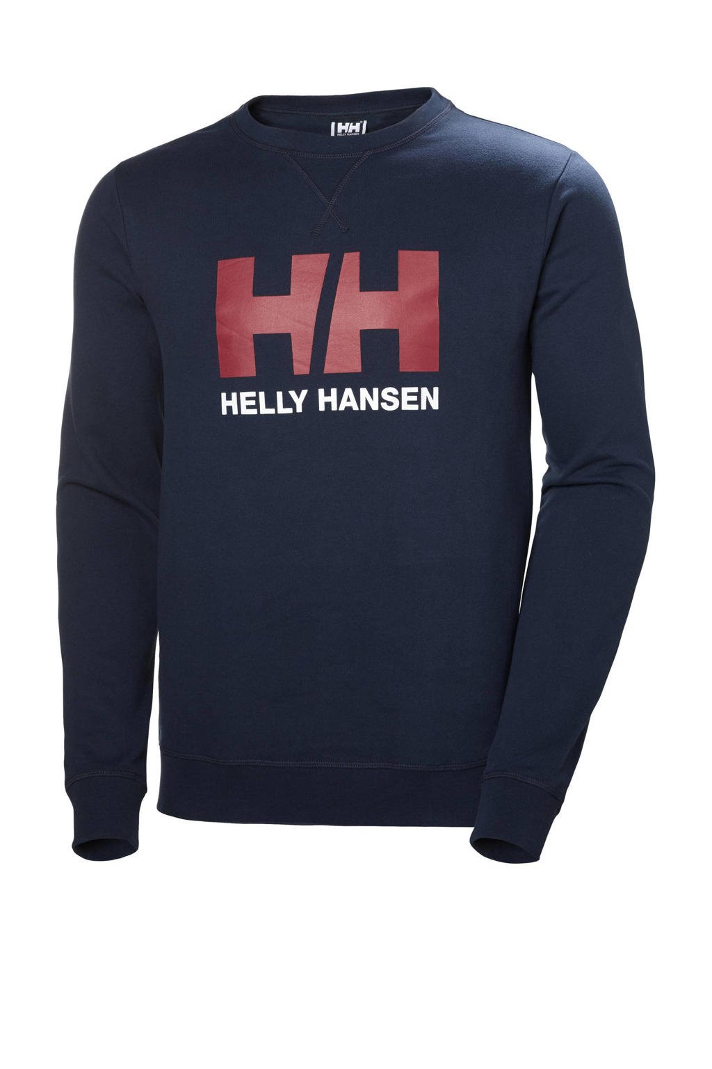 Donkerblauwe heren Helly Hansen sweater van polyester met logo dessin, lange mouwen en ronde hals