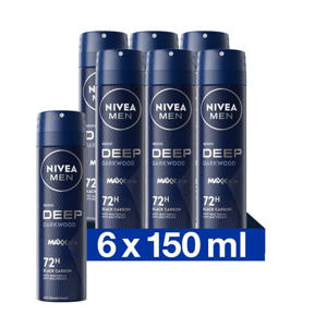 Deep black carbon deodorant spray - 6 x 150 ml - voordeelverpakking