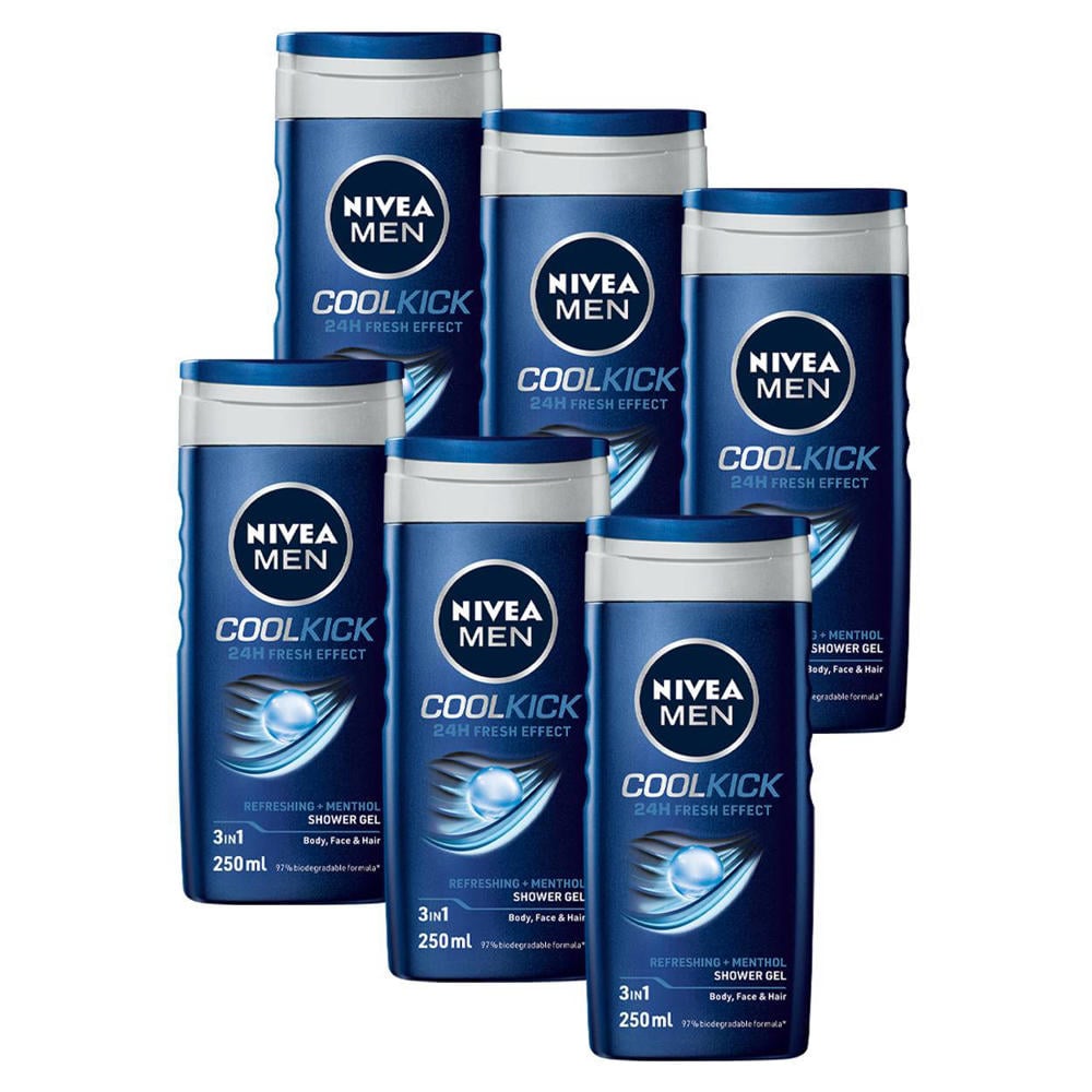 NIVEA MEN Cool Kick douchegel - 6 x 250 ml - voordeelverpakking