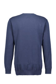 thumbnail: Blauwe heren America Today fijngebreide pullover Keith van katoen met effen, lange mouwen en ronde hals