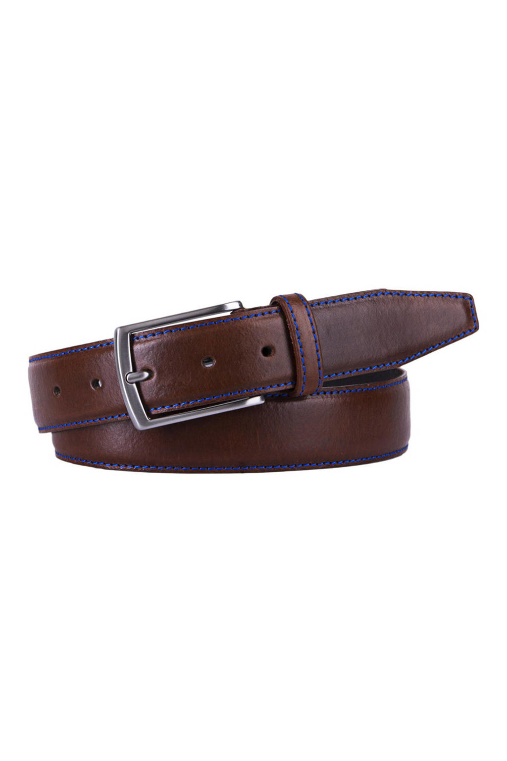 Profuomo leren riem met stiksel donkerbruin