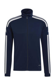 thumbnail: Donkerblauw en witte heren adidas Performance Senior sportvest Squadra 21 van polyester met logo dessin, lange mouwen, opstaande kraag en ritssluiting