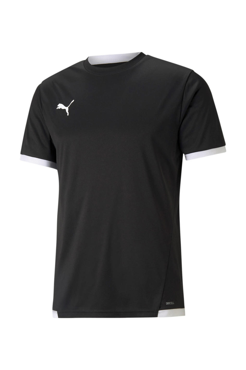Zwart en witte heren Puma voetbalshirt teamLIGA van polyester met korte mouwen en ronde hals