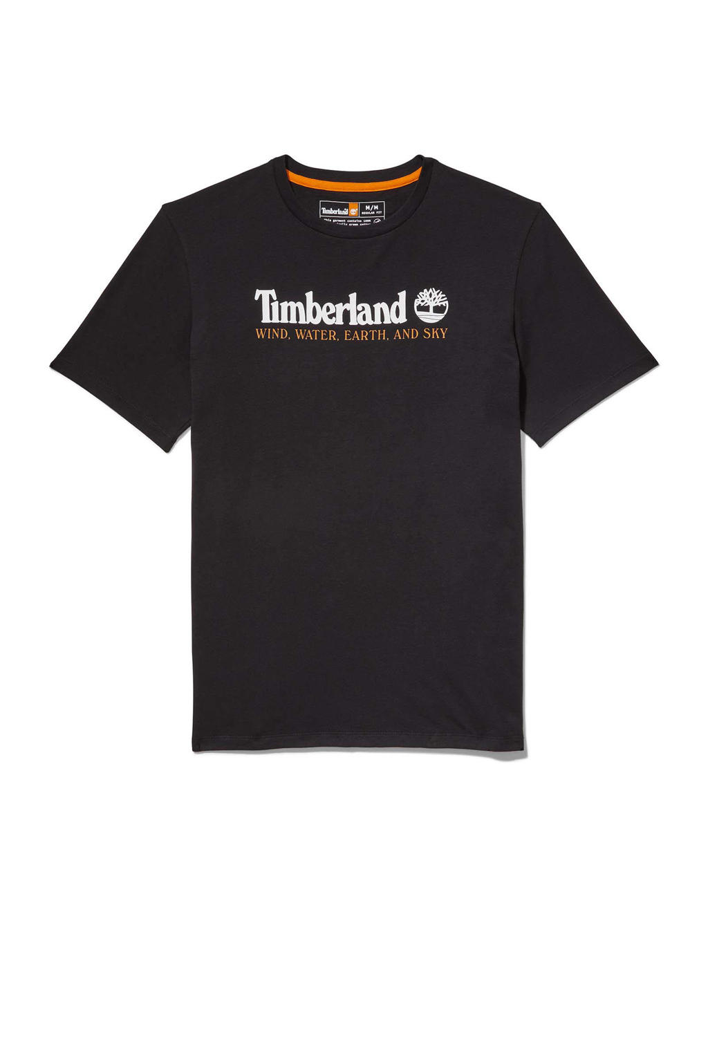 Zwarte heren Timberland T-shirt van katoen met logo dessin, korte mouwen en ronde hals
