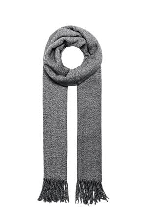 gemeleerde sjaal ONSBRIGGS met franjes grijs