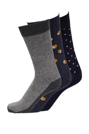 sokken SLHJASE met print - set van 3 donkerblauw