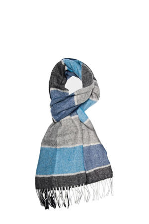wollen geruite sjaal met visgraatpatroon blauw