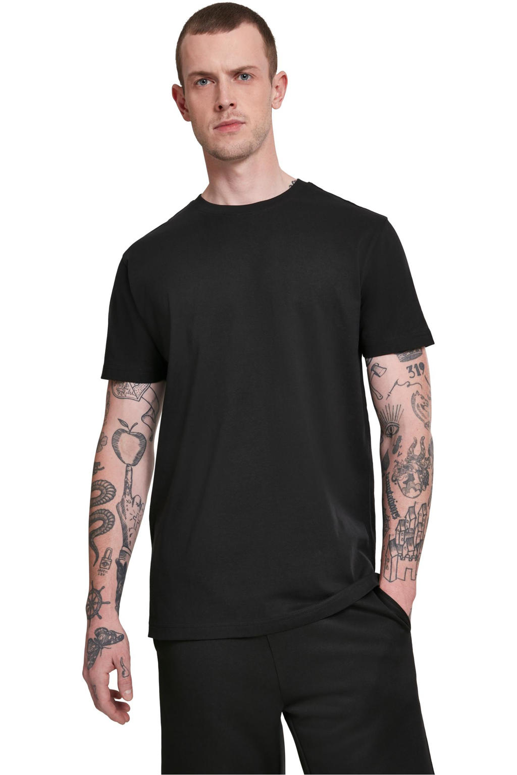 Set van 3 zwarte heren Urban Classics basic T-shirt van katoen met korte mouwen en ronde hals