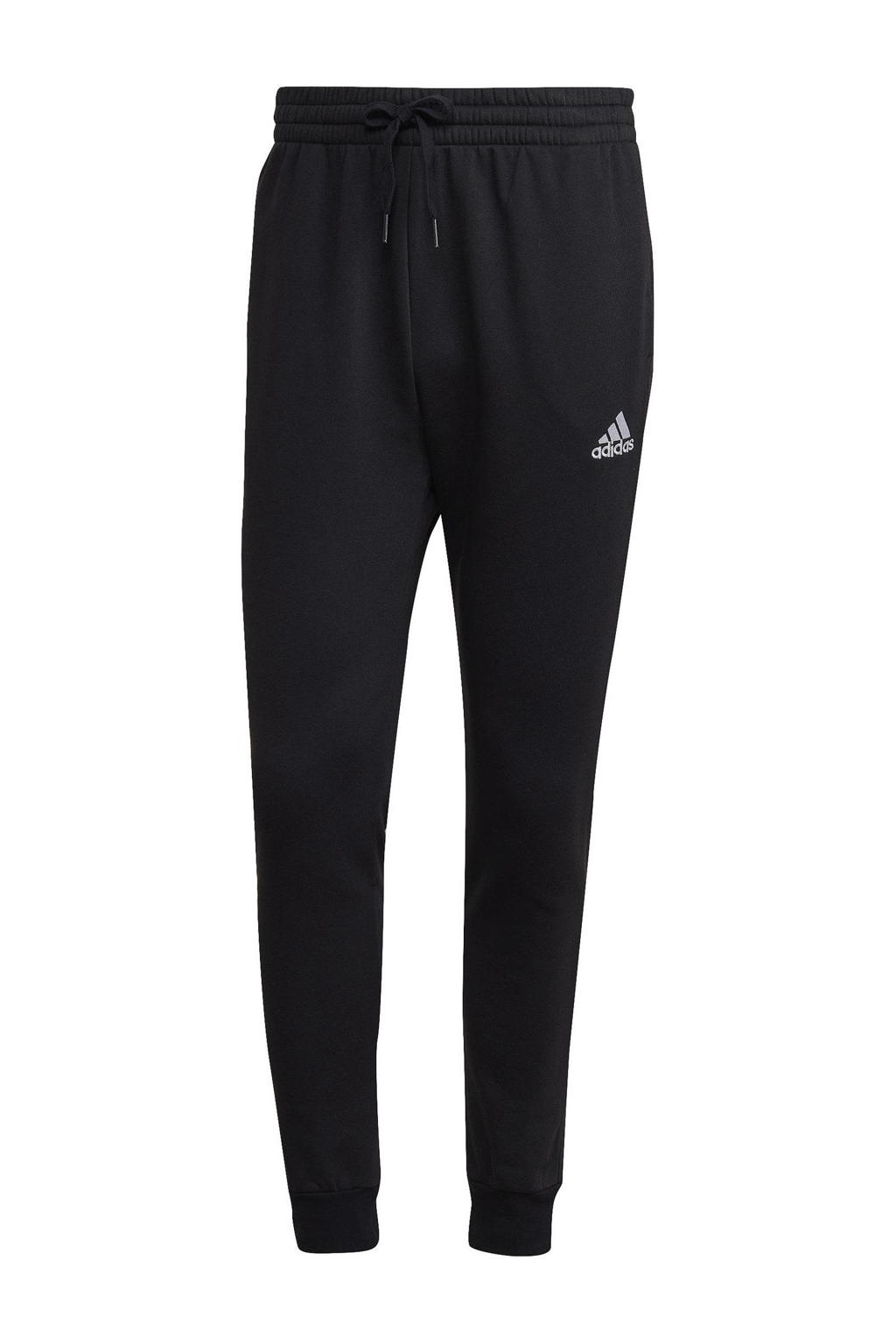Zwarte heren adidas Performance joggingbroek van katoen met regular fit, elastische tailleband met koord en logo dessin