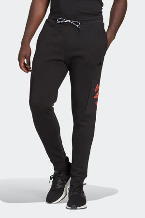   fleece joggingbroek zwart/oranje