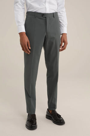 slim fit pantalon van polyester grijs