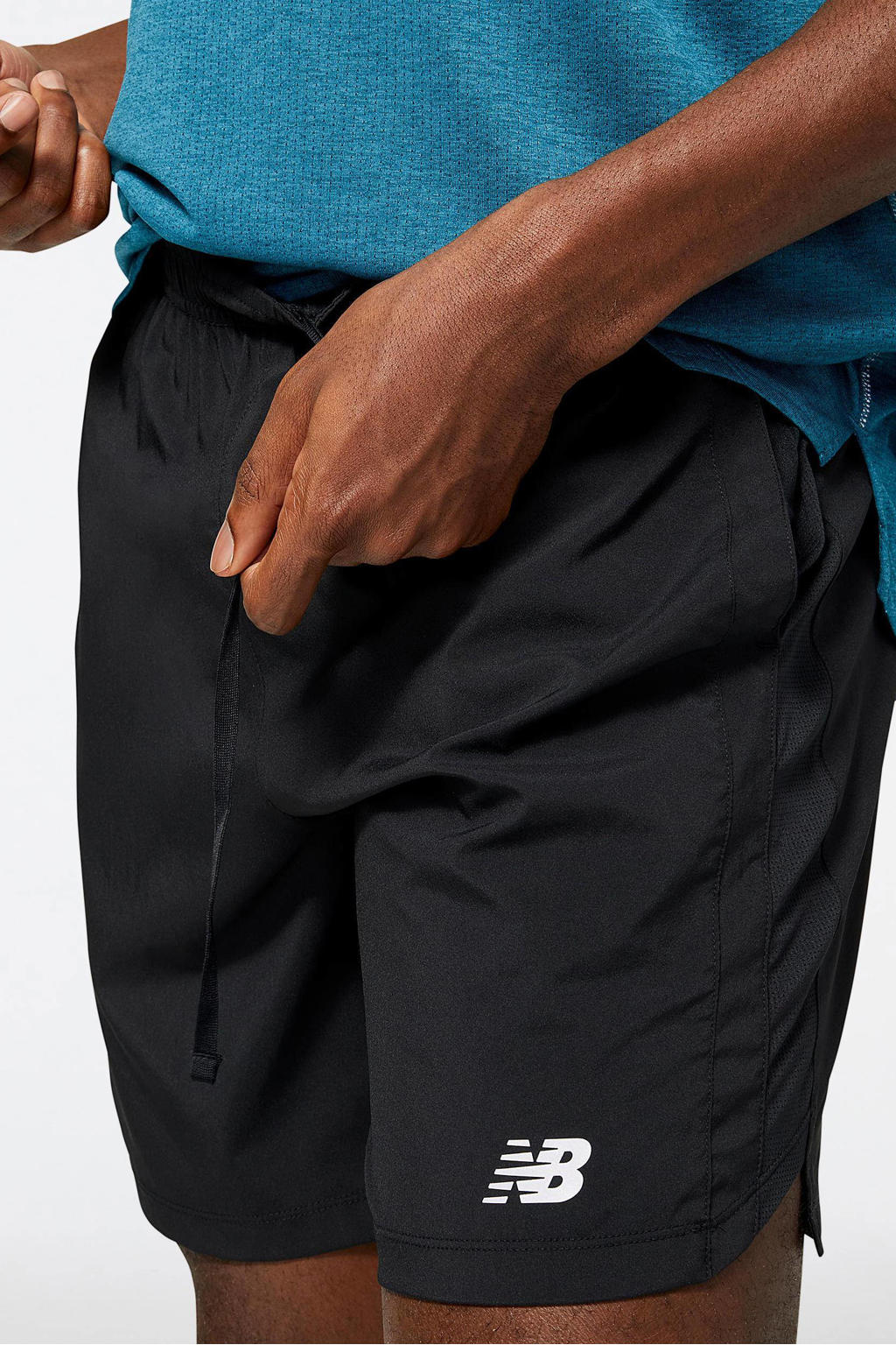 Zwarte heren New Balance sportshort 7" van polyester met regular fit en elastische tailleband