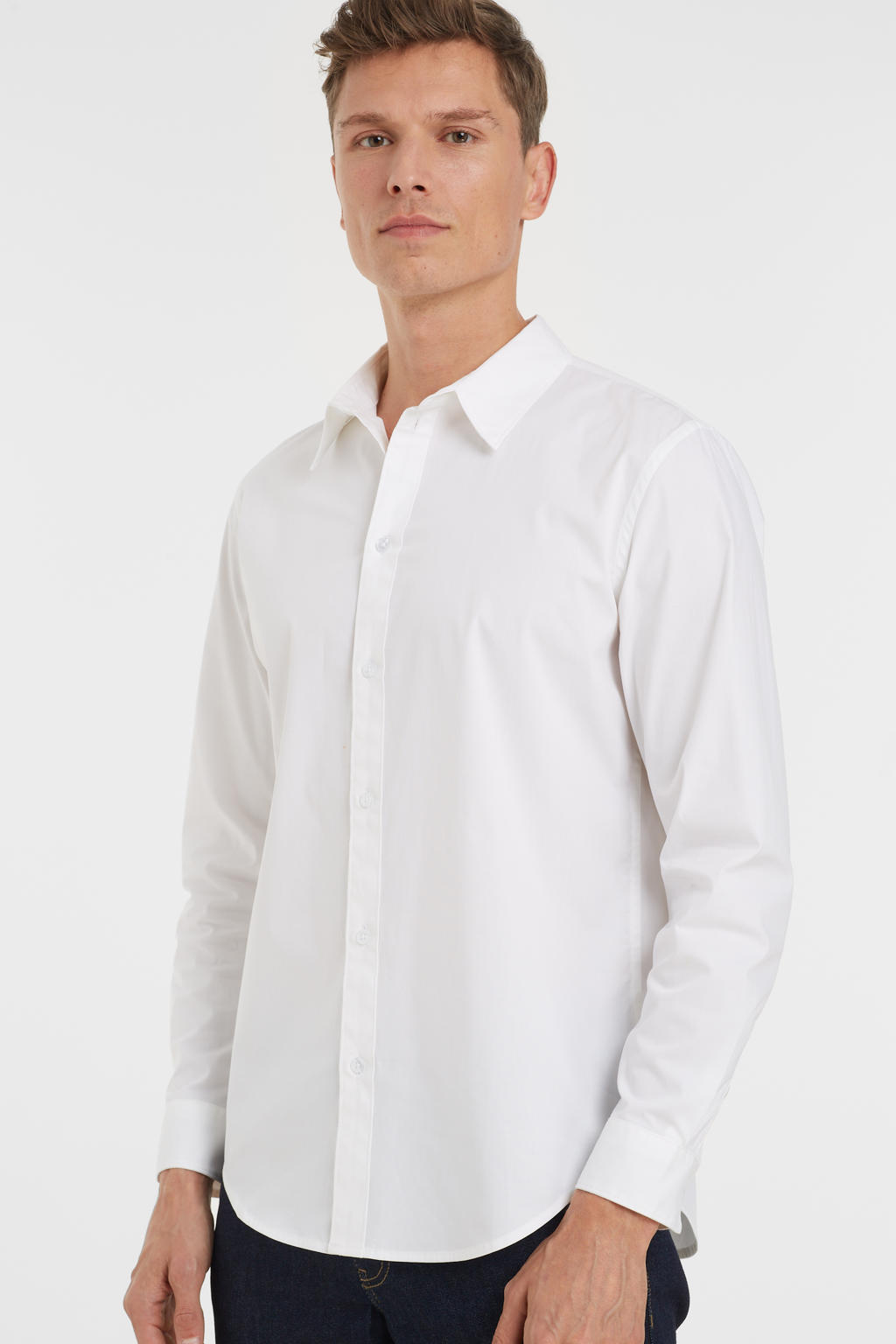 Witte heren anytime regular fit overhemd van katoen met effen, lange mouwen, klassieke kraag en knoopsluiting
