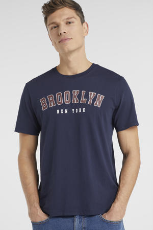 T-shirt met tekstopdruk donkerblauw