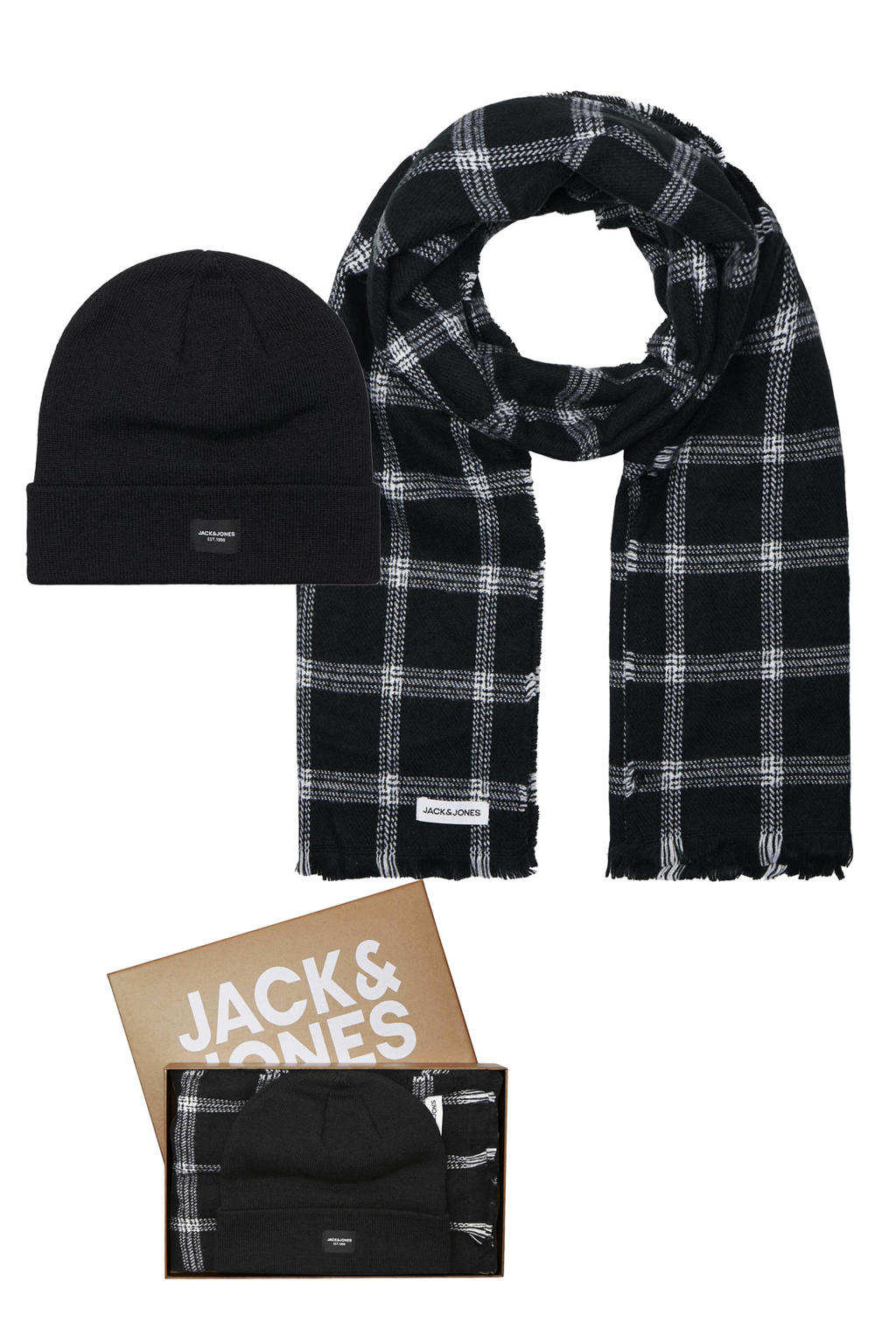 JACK & JONES giftbox muts + sjaal JACFROST zwart