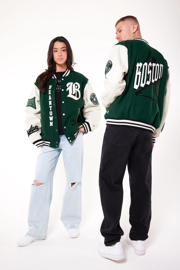 thumbnail: Groene unisex America Today unisex baseball jacket Joah van polyester met meerkleurige print, half lange mouwen, opstaande kraag en drukknoopsluiting