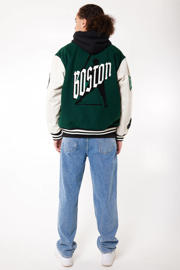 thumbnail: Groene unisex America Today baseball jacket Joah van polyester met meerkleurige print, half lange mouwen, opstaande kraag en drukknoopsluiting