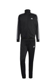 thumbnail: Zwart en witte heren adidas Sportswear trainingspak van polyester met effen, lange mouwen, opstaande kraag en ritssluiting