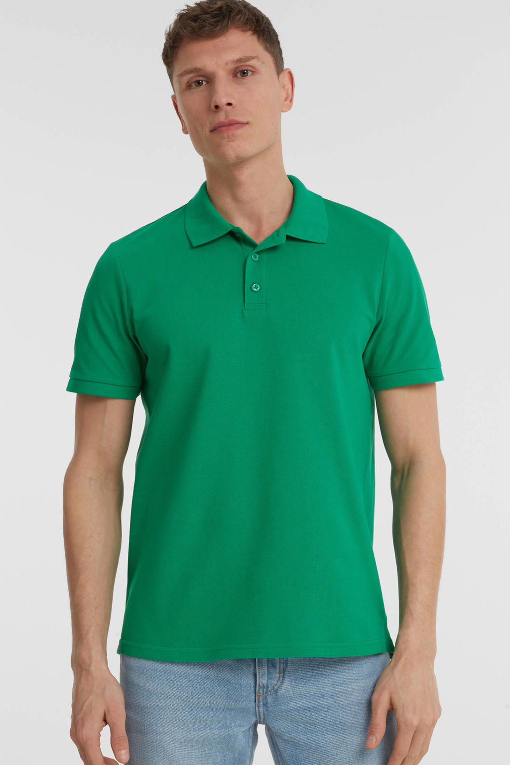 Groene heren anytime polo van katoen met effen, korte mouwen en klassieke kraag