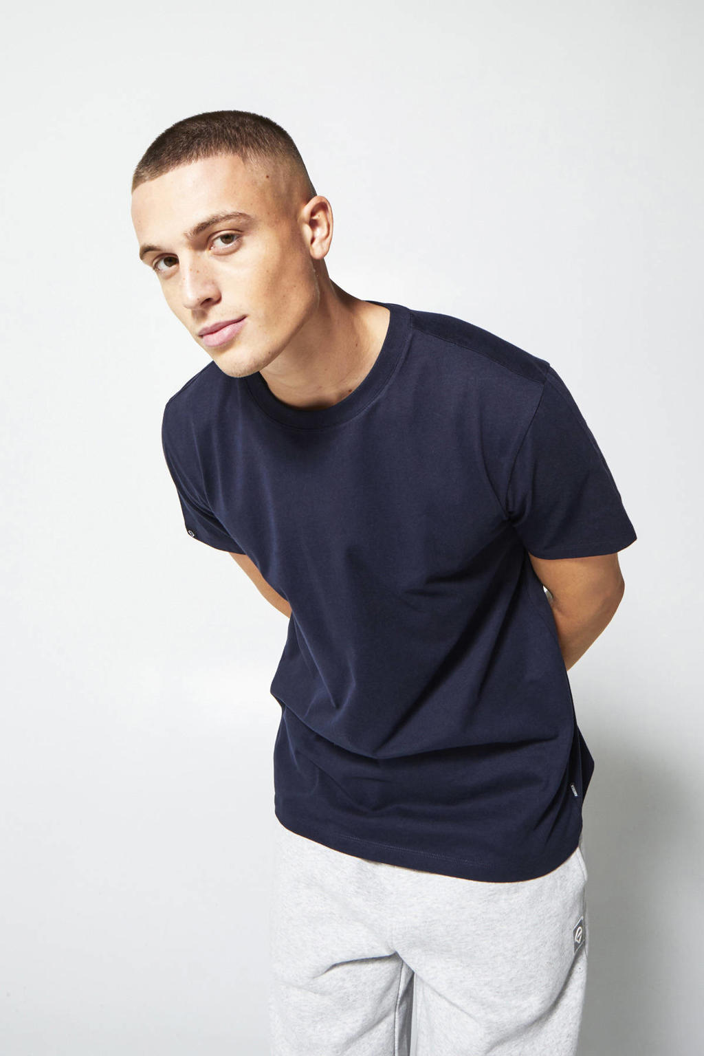 Blauwe heren America Today regular fit T-shirt van katoen met effen, korte mouwen en ronde hals